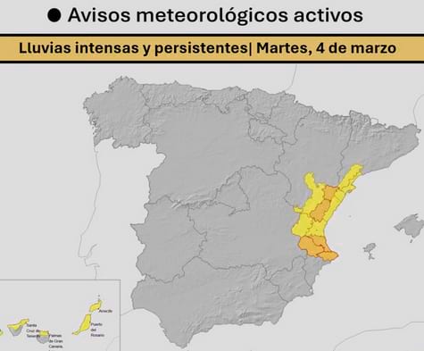 Aviso AEMET por lluvias 4 de marzo 2025